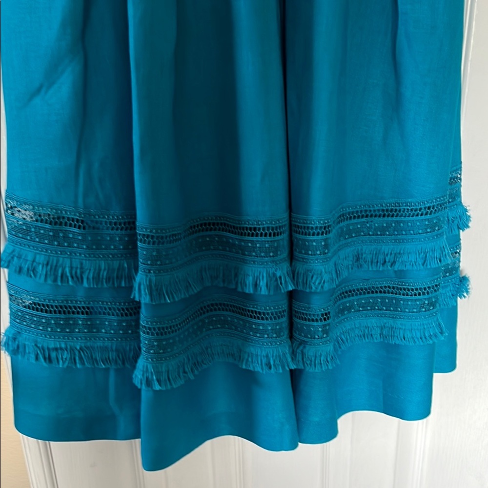 Badgley Mischka Teal Lace Trim Midi Dress sz 10 - Picture 4 of 5